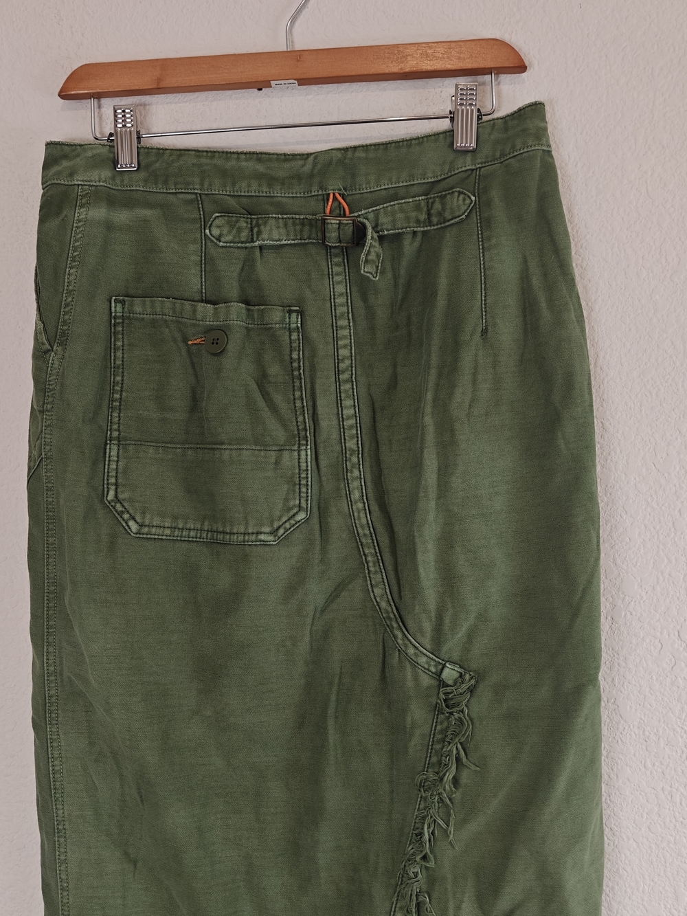 Free People Army Green Utility Wrap Midi Skirt Boho Cargo Patchwork Cotton L - Picture 9 of 11